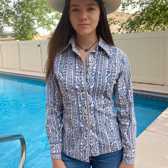 Vintage Seaton Hall Printed Chambray Shirt - Picture 2 of 6